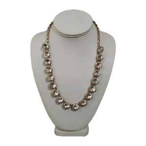 J Crew Rivoli Pronged Clear Rhinestone Necklace Gold Tone Lobster Clasp 20" Adj